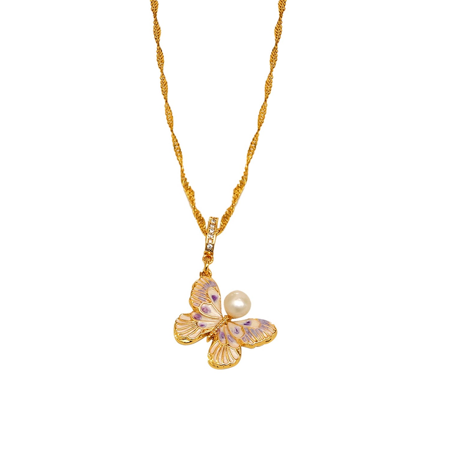 Butterfly Enamel Pearl Necklace