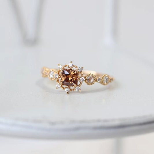 Coffee Snowflake Zircon Ring